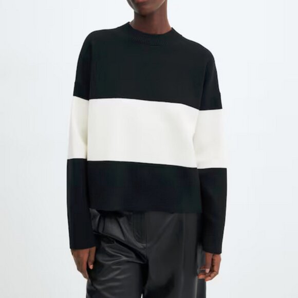 MANGO Oversized striped sweater - Black and White - Picture 1 of 10
